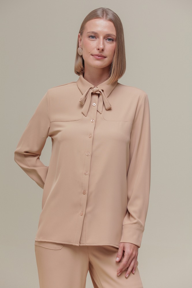 9036384 - Camisa Social Amarração Gola CAMEL 9036384 - Camisa Social Amarração Gola CAMEL