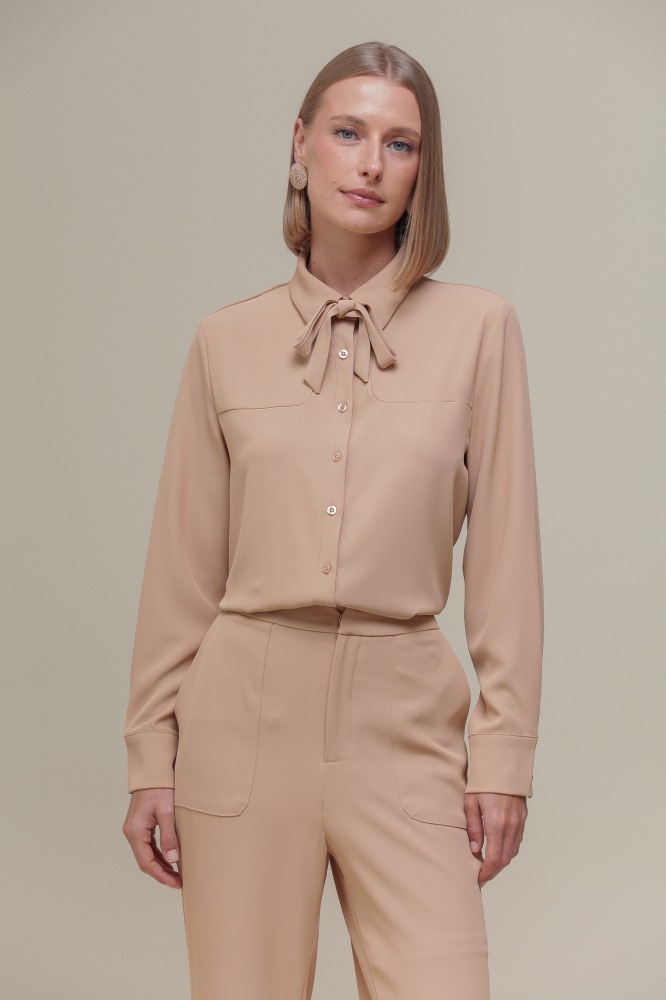 9036384 - Camisa Social Amarração Gola CAMEL 9036384 - Camisa Social Amarração Gola CAMEL