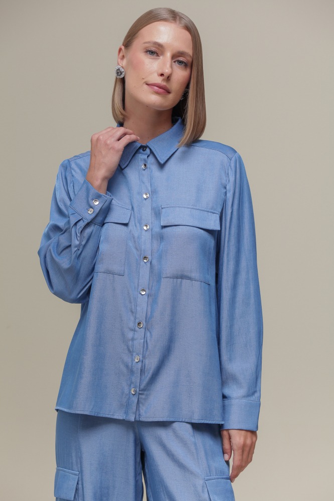 9036756 - Camisa Social Chambray AZUL CLARO 