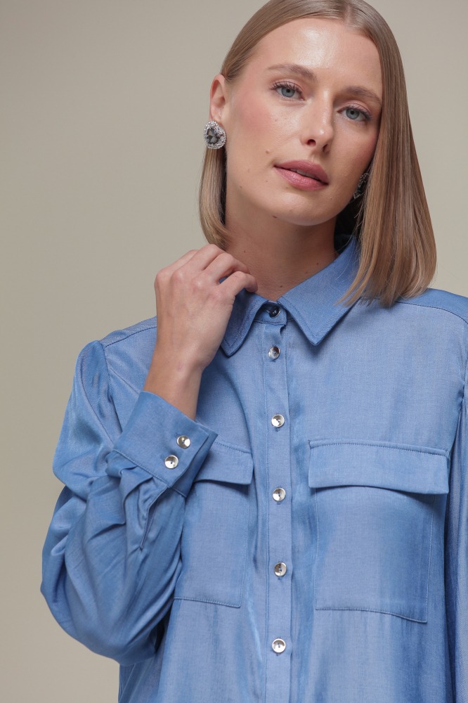9036756 - Camisa Social Chambray AZUL CLARO 
