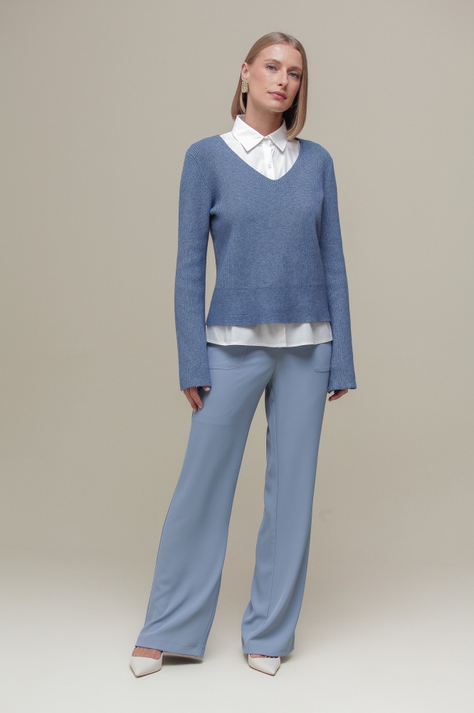 9036856 - Camisa Tricoline com Sobreposição AZUL 9036856 - Camisa Tricoline com Sobreposição AZUL