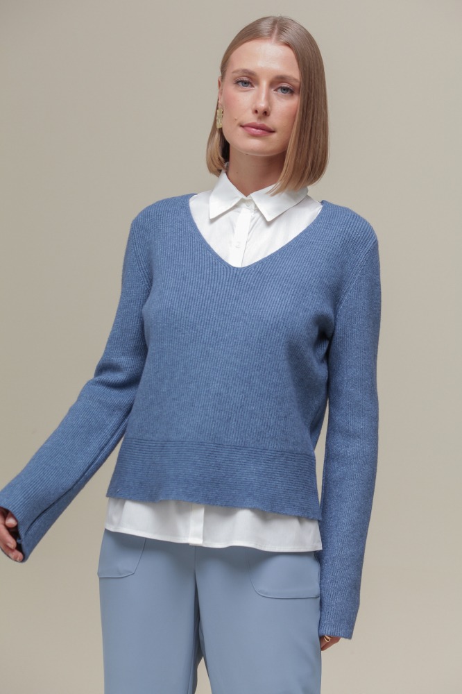 9036856 - Camisa Tricoline com Sobreposição AZUL 9036856 - Camisa Tricoline com Sobreposição AZUL