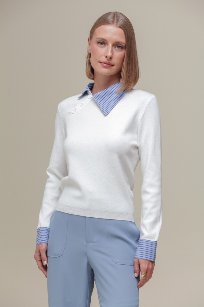 9036845 - Camisa Tricoline com Tricô BRANCO 9036845 - Camisa Tricoline com Tricô BRANCO