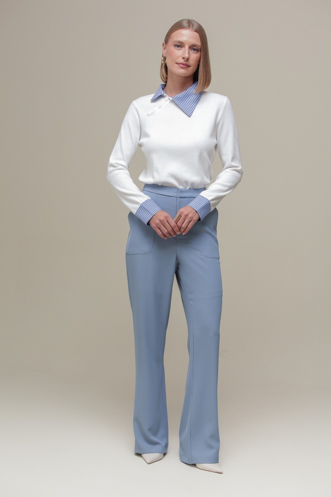 9036845 - Camisa Tricoline com Tricô BRANCO 9036845 - Camisa Tricoline com Tricô BRANCO