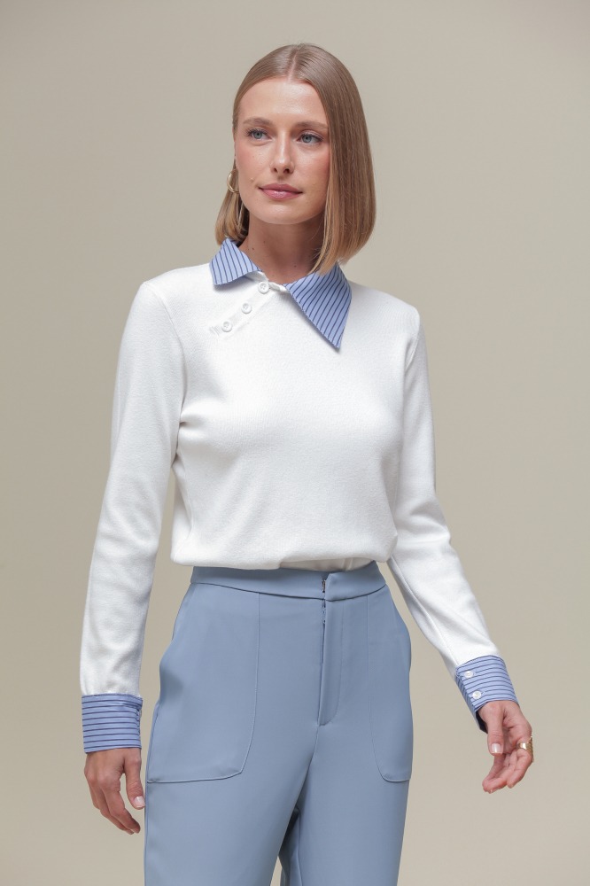 9036845 - Camisa Tricoline com Tricô BRANCO 9036845 - Camisa Tricoline com Tricô BRANCO