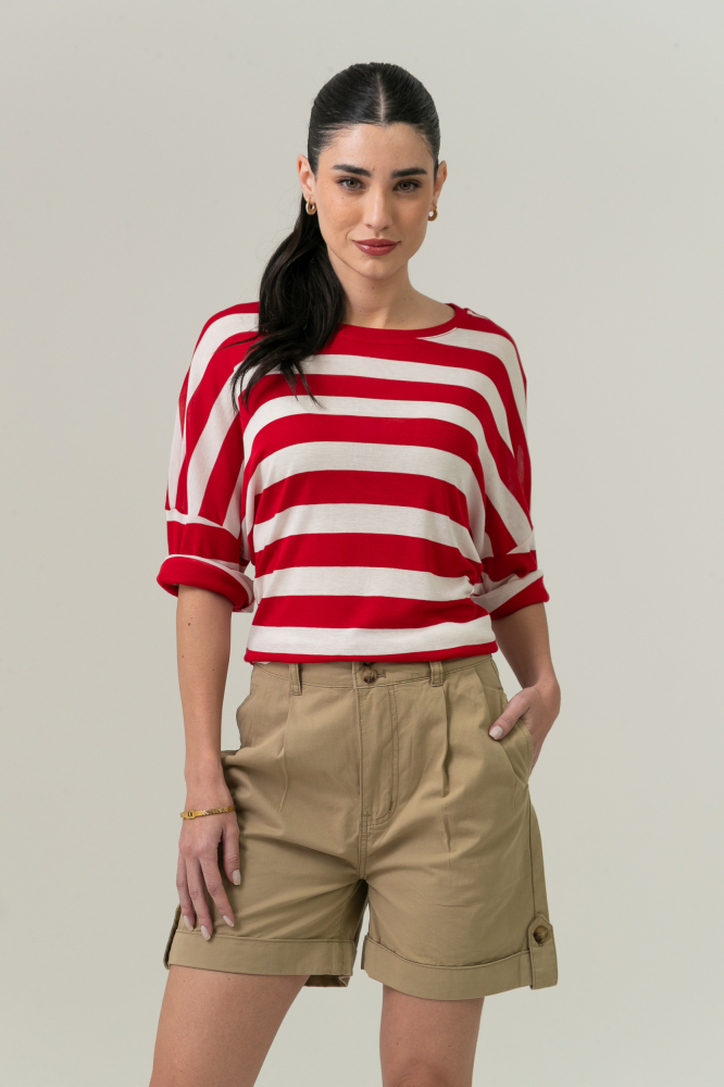 9038669 - Camiseta Ampla Listrada VERMELHO 9038669 - Camiseta Ampla Listrada VERMELHO