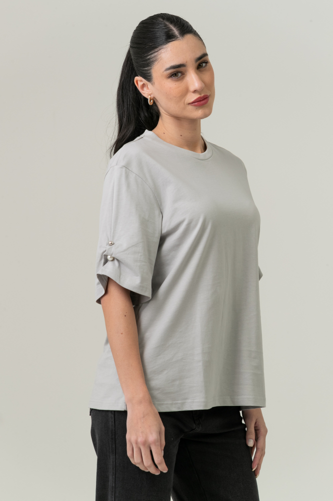 9038622 - Camiseta Com Piercing Manga CINZA 9038622 - Camiseta Com Piercing Manga CINZA