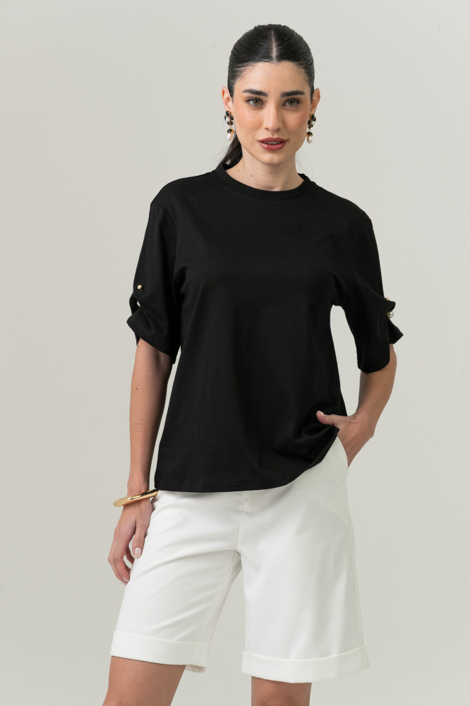 9038622 - Camiseta Com Piercing Manga PRETO 9038622 - Camiseta Com Piercing Manga PRETO