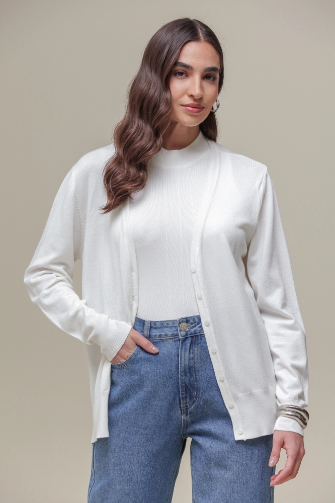 9037082 - Cardigan Decote V  BRANCO