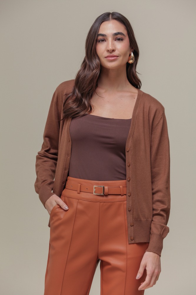 9037082 - Cardigan Decote V MARROM 9037082 - Cardigan Decote V MARROM