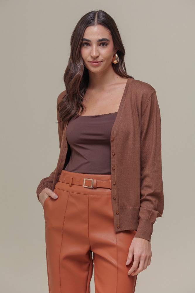 9037082 - Cardigan Decote V MARROM 9037082 - Cardigan Decote V MARROM