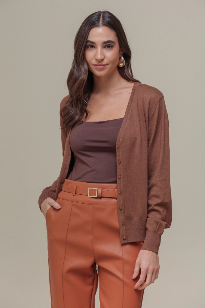 9037082 - Cardigan Decote V  MARROM