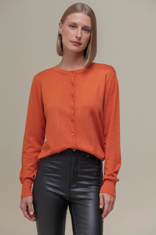 9037081 - Cardigan Gola Redonda LARANJA