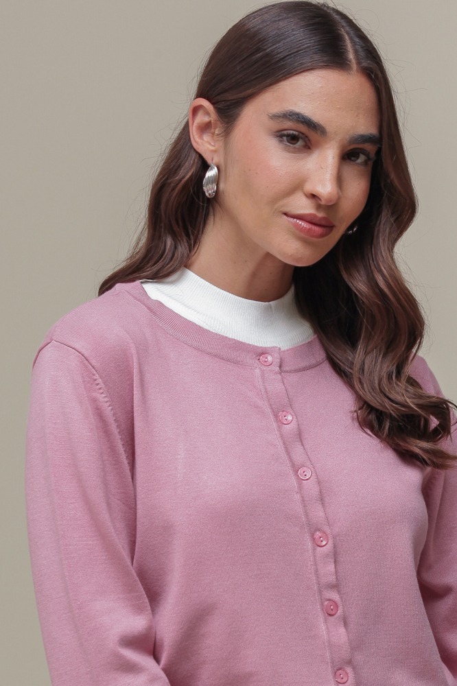 9037081- Cardigan Gola Redonda ROSÊ 9037081- Cardigan Gola Redonda ROSÊ