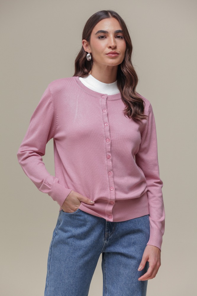 9037081- Cardigan Gola Redonda ROSÊ 9037081- Cardigan Gola Redonda ROSÊ