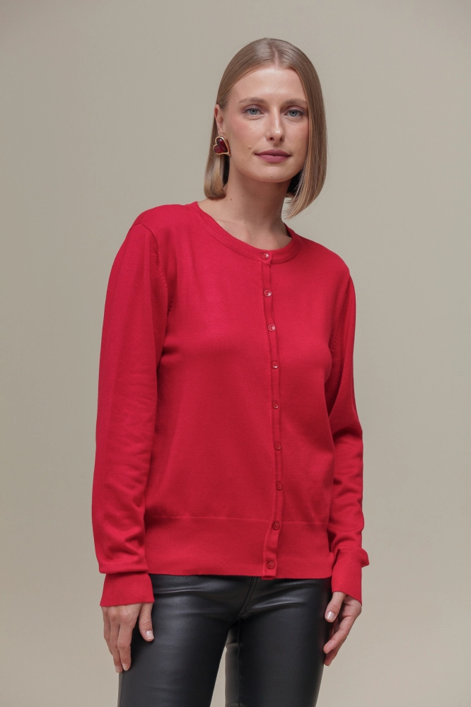 9037081 - Cardigan Gola Redonda VERMELHO