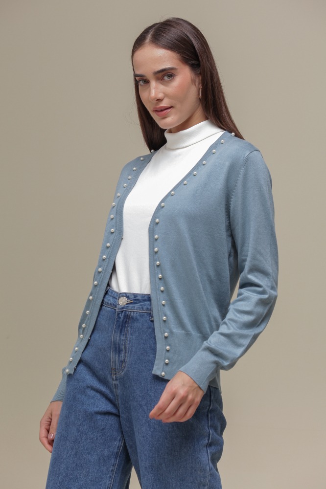 9037080 - Cardigan Tricô Com Pérolas AZUL 9037080 - Cardigan Tricô Com Pérolas AZUL