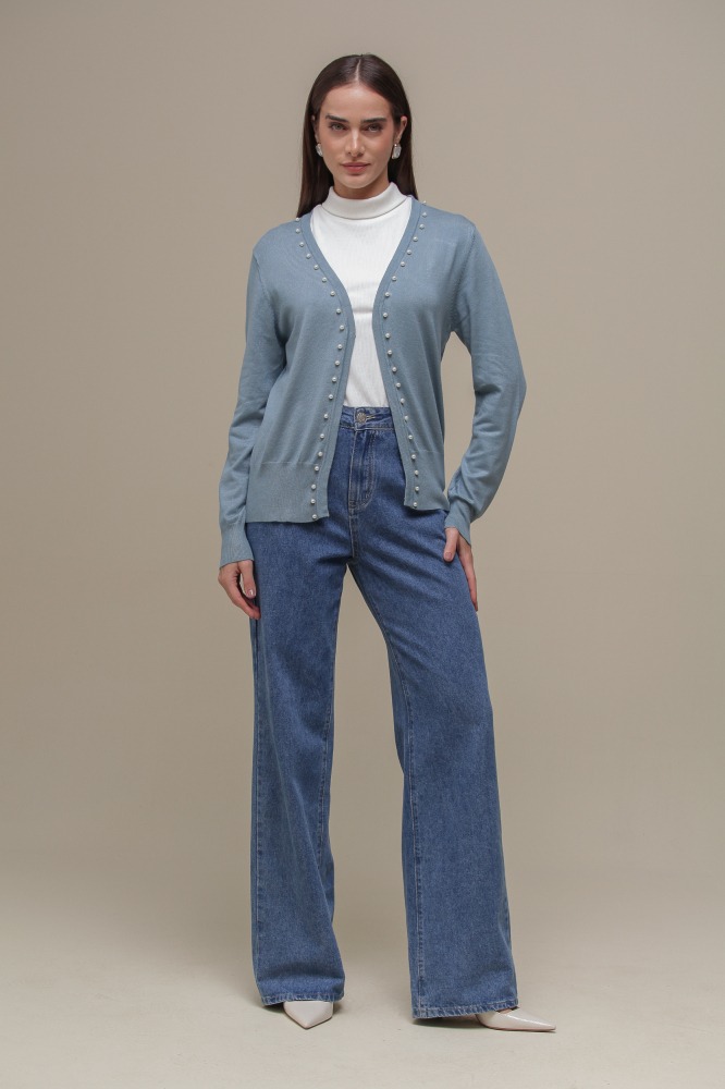 9037080 - Cardigan Tricô Com Pérolas AZUL 9037080 - Cardigan Tricô Com Pérolas AZUL