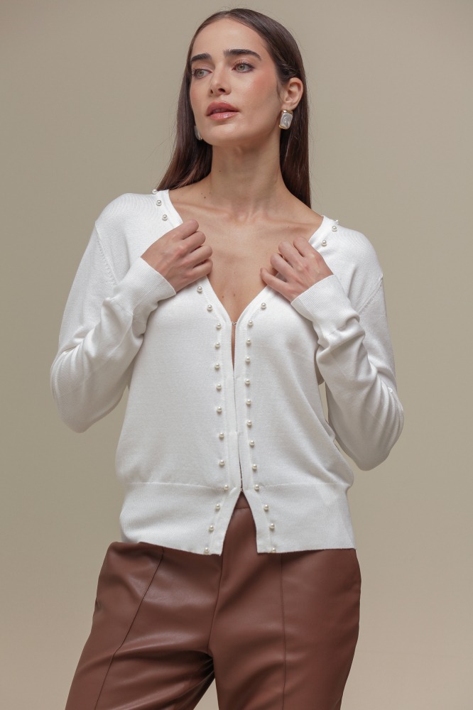 9037080 - Cardigan Tricô Com Pérolas BRANCO 9037080 - Cardigan Tricô Com Pérolas BRANCO