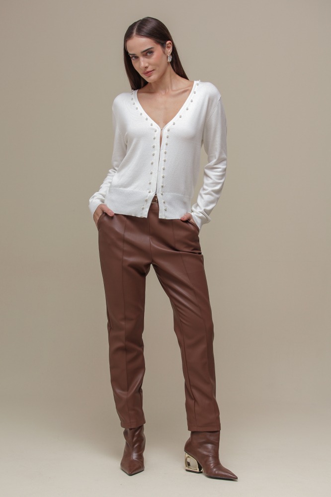 9037080 - Cardigan Tricô Com Pérolas BRANCO 9037080 - Cardigan Tricô Com Pérolas BRANCO