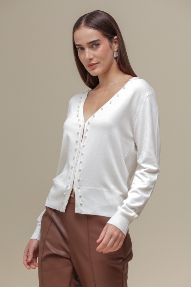 9037080 - Cardigan Tricô Com Pérolas BRANCO 9037080 - Cardigan Tricô Com Pérolas BRANCO