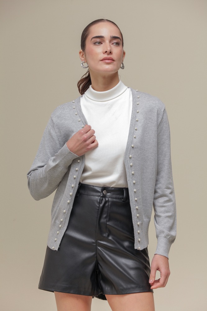 9037080 - Cardigan Tricô Com Pérolas MESCLA 9037080 - Cardigan Tricô Com Pérolas MESCLA