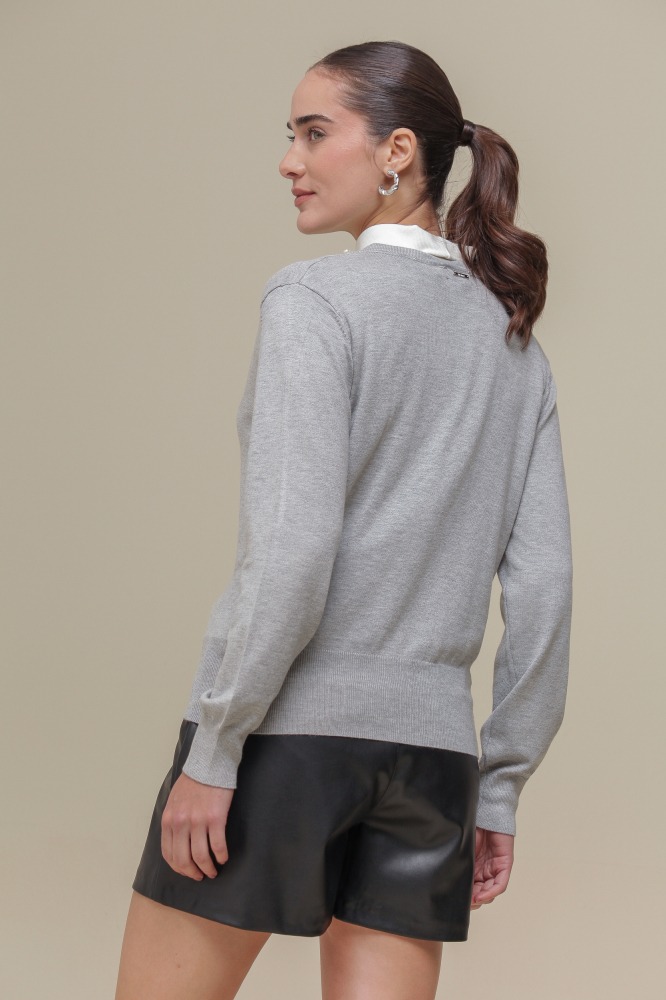 9037080 - Cardigan Tricô Com Pérolas MESCLA 9037080 - Cardigan Tricô Com Pérolas MESCLA