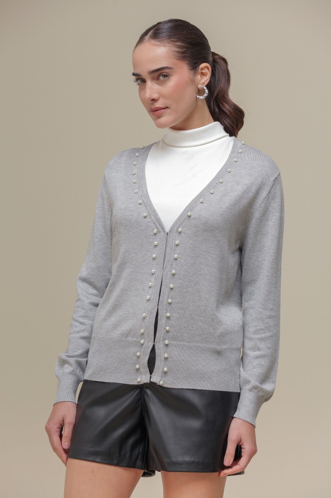 9037080 - Cardigan Tricô Com Pérolas MESCLA 9037080 - Cardigan Tricô Com Pérolas MESCLA