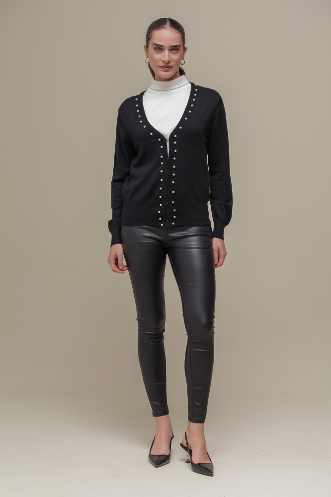 9037080 - Cardigan Tricô Com Pérolas PRETO 9037080 - Cardigan Tricô Com Pérolas PRETO
