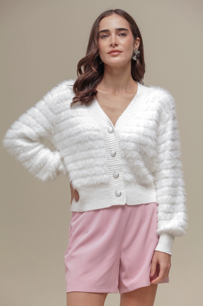 9036650 - Cardigan Tricô Com Pelos  OFF-WHITE