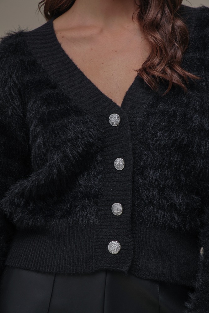 9036650 - Cardigan Tricô Com Pelos PRETO 9036650 - Cardigan Tricô Com Pelos PRETO