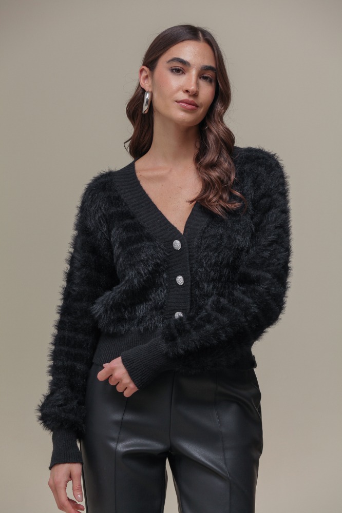 9036650 - Cardigan Tricô Com Pelos PRETO 9036650 - Cardigan Tricô Com Pelos PRETO