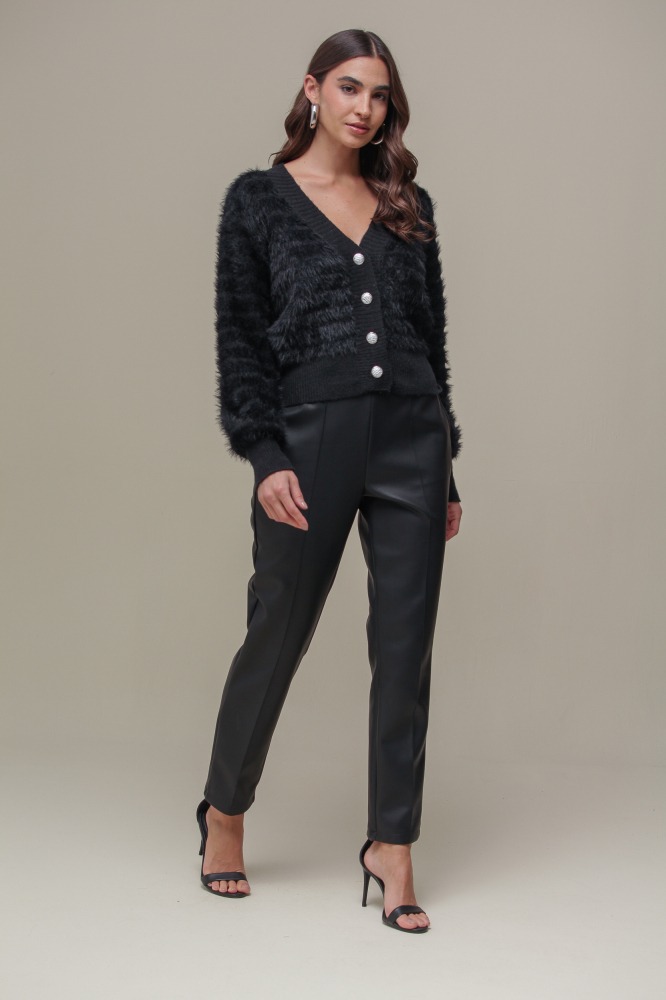 9036650 - Cardigan Tricô Com Pelos PRETO 9036650 - Cardigan Tricô Com Pelos PRETO