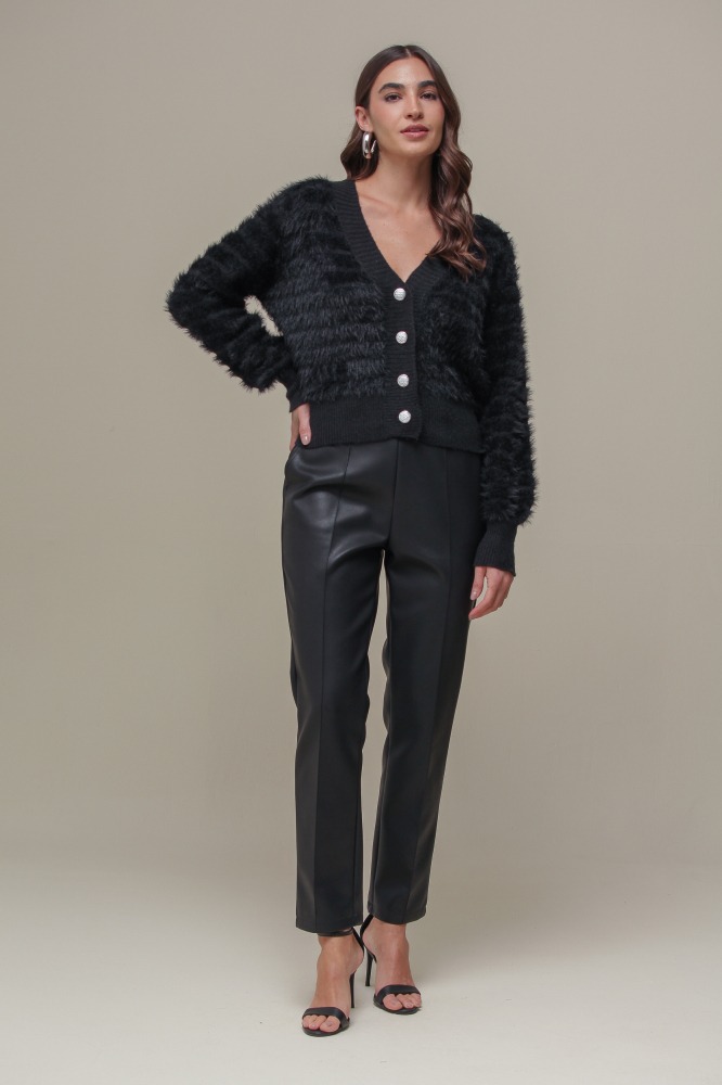 9036650 - Cardigan Tricô Com Pelos PRETO 9036650 - Cardigan Tricô Com Pelos PRETO