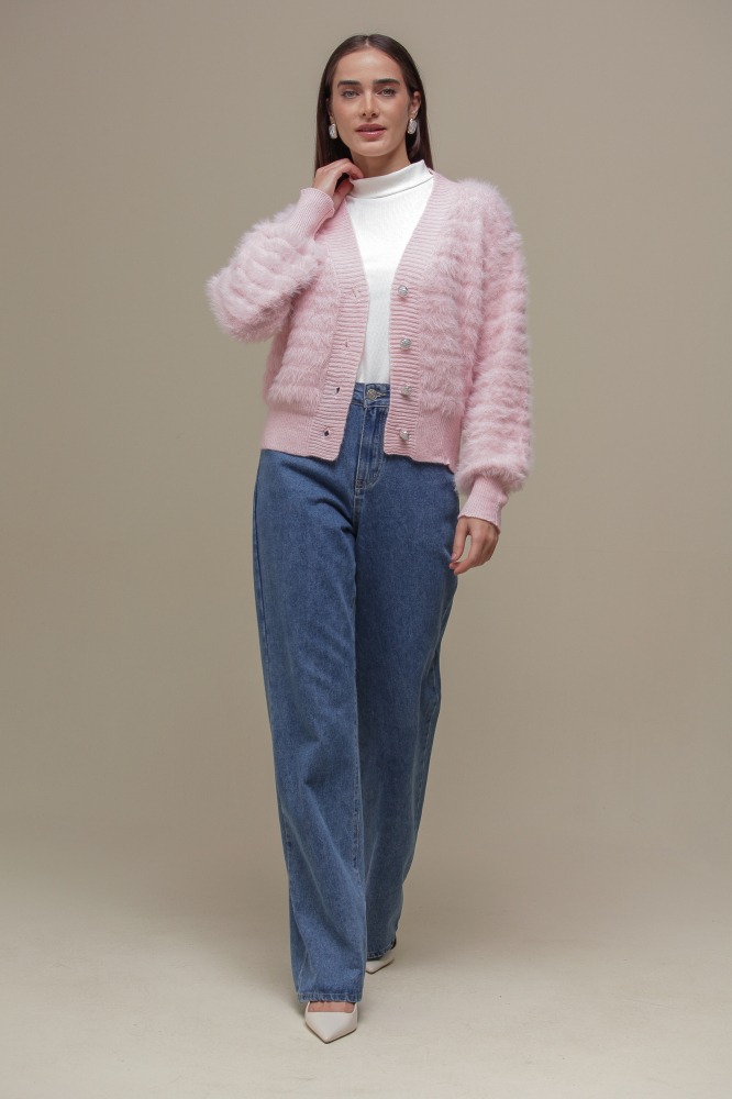 9036650 - Cardigan Tricô Com Pelos ROSA 9036650 - Cardigan Tricô Com Pelos ROSA