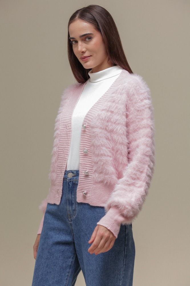 9036650 - Cardigan Tricô Com Pelos ROSA 9036650 - Cardigan Tricô Com Pelos ROSA