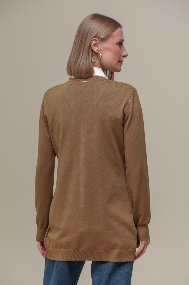 9037076 - Cardigan Tricô Decote V MARROM 9037076 - Cardigan Tricô Decote V MARROM