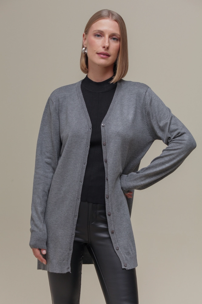 9037076 - Cardigan Tricô Decote V  MESCLA