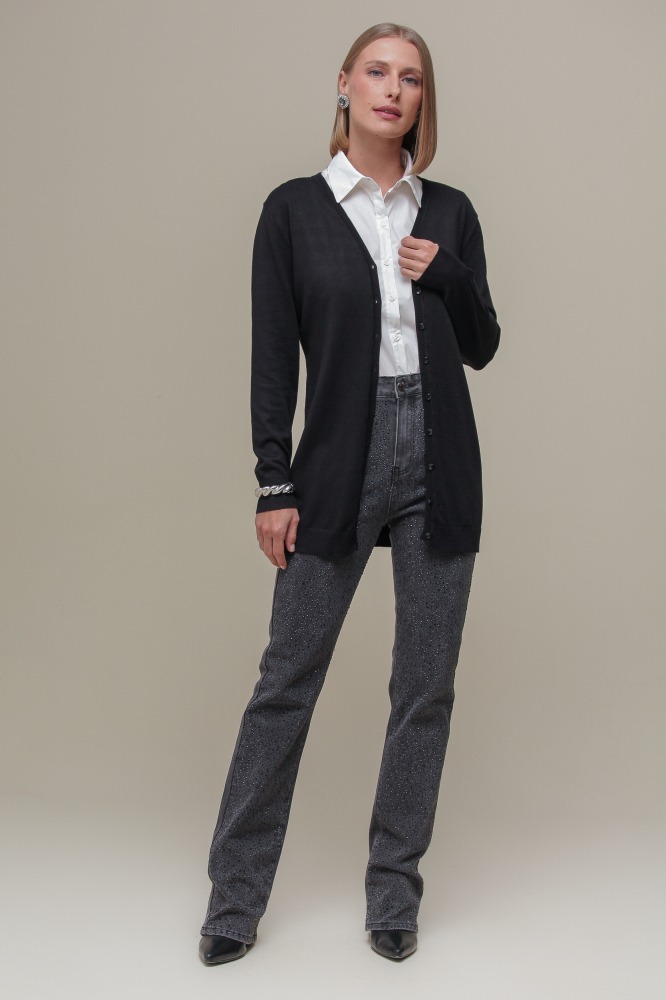 9037076 - Cardigan Tricô Decote V PRETO 9037076 - Cardigan Tricô Decote V PRETO