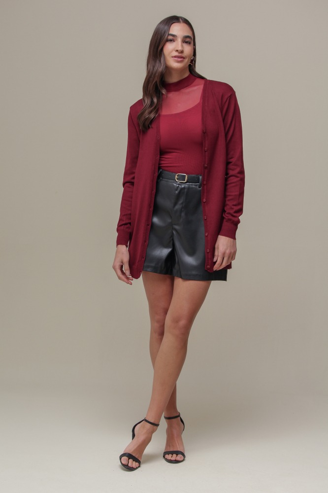 9037076 - Cardigan Tricô Decote V VINHO 9037076 - Cardigan Tricô Decote V VINHO