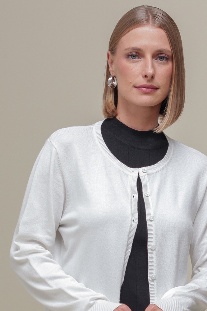 9037077 - Cardigan Tricô Gola Redonda BRANCO 9037077 - Cardigan Tricô Gola Redonda BRANCO