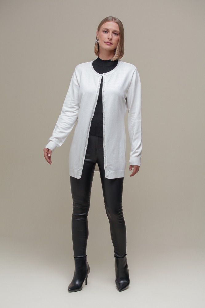 9037077 - Cardigan Tricô Gola Redonda BRANCO 9037077 - Cardigan Tricô Gola Redonda BRANCO