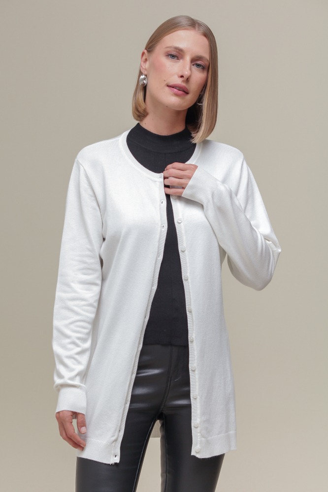 9037077 - Cardigan Tricô Gola Redonda BRANCO 9037077 - Cardigan Tricô Gola Redonda BRANCO