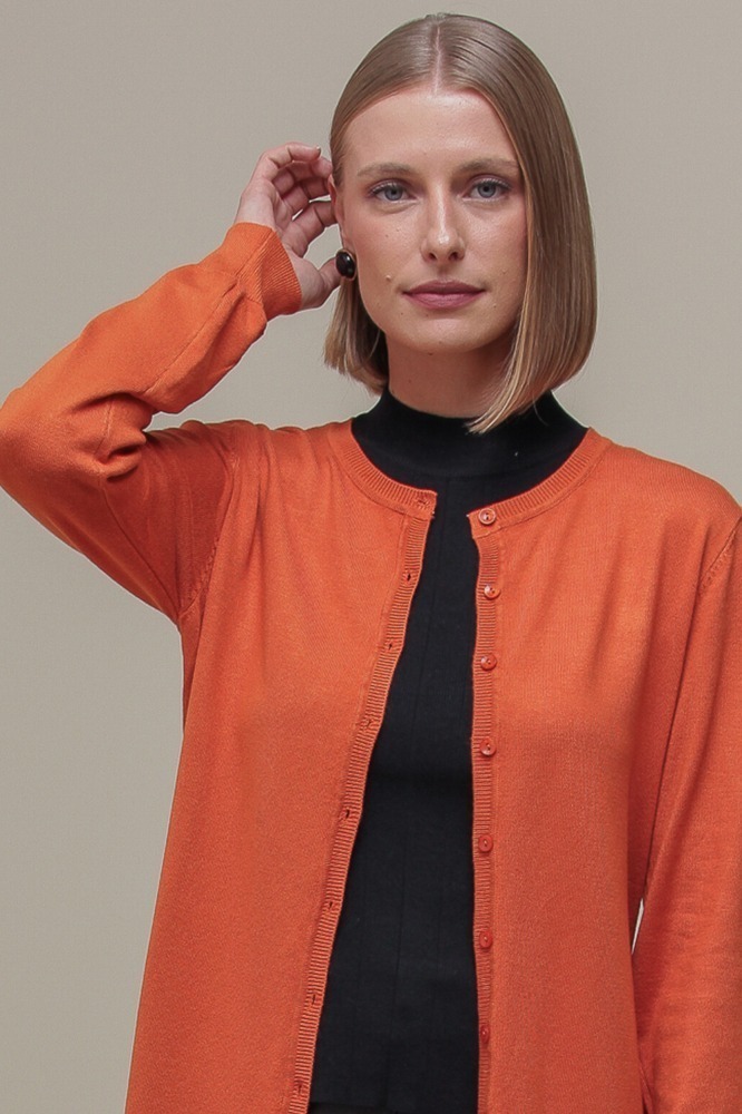 9037077 - Cardigan Tricô Gola Redonda LARANJA 9037077 - Cardigan Tricô Gola Redonda LARANJA
