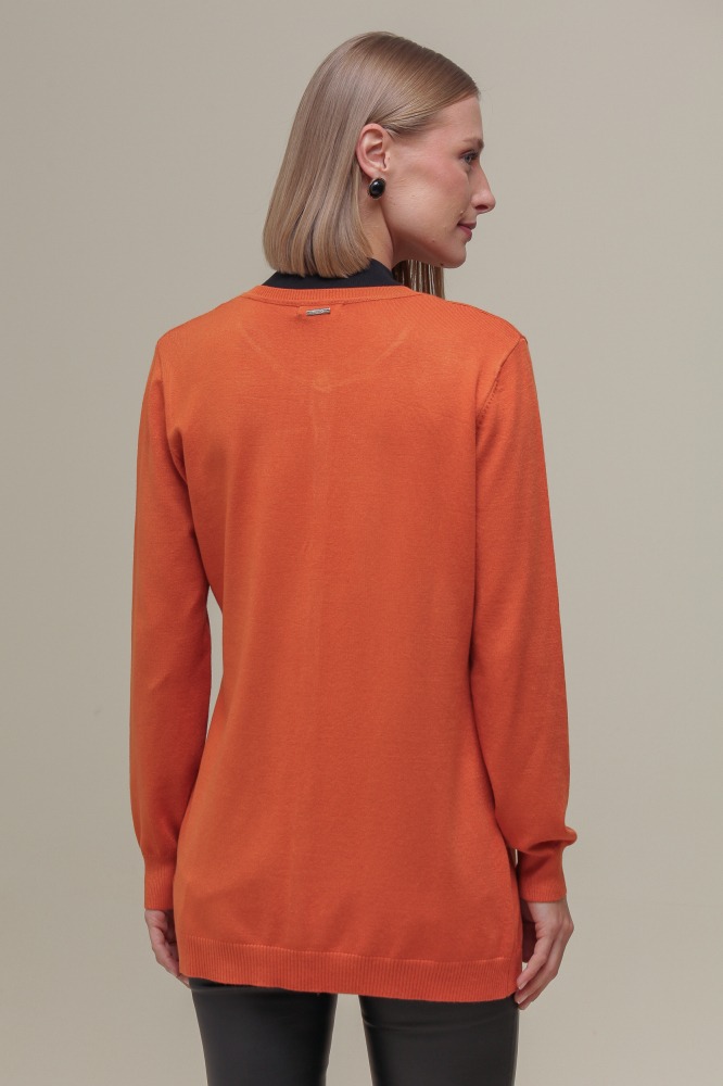 9037077 - Cardigan Tricô Gola Redonda LARANJA 9037077 - Cardigan Tricô Gola Redonda LARANJA