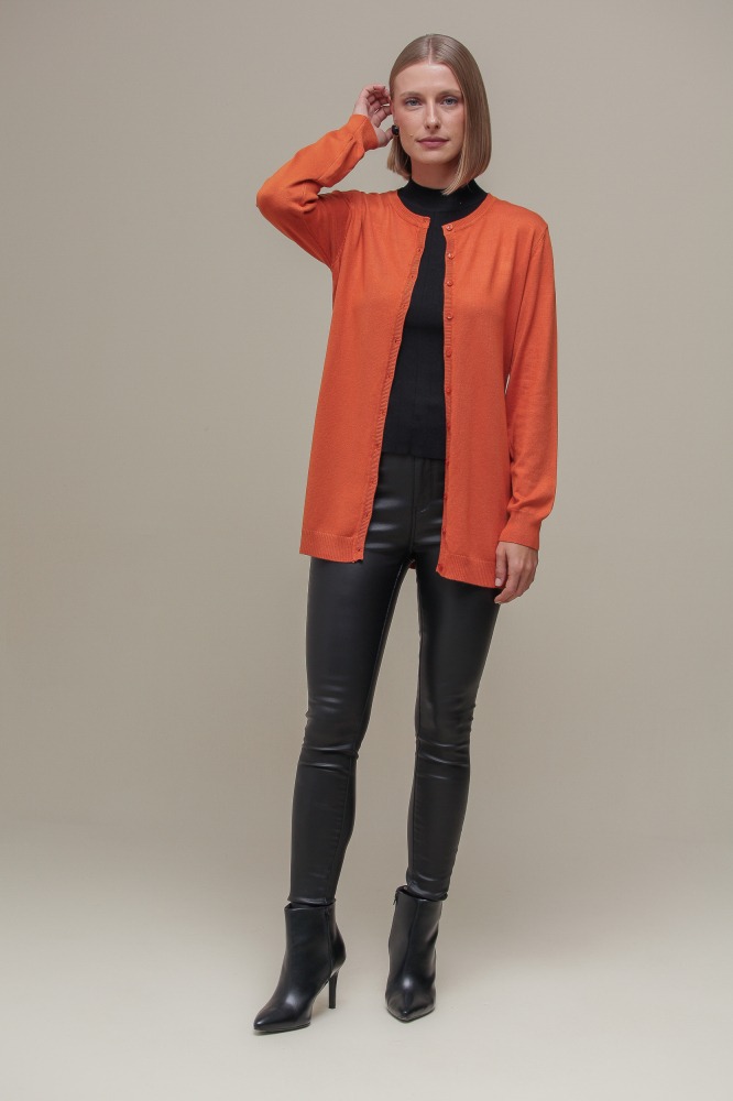 9037077 - Cardigan Tricô Gola Redonda LARANJA 9037077 - Cardigan Tricô Gola Redonda LARANJA