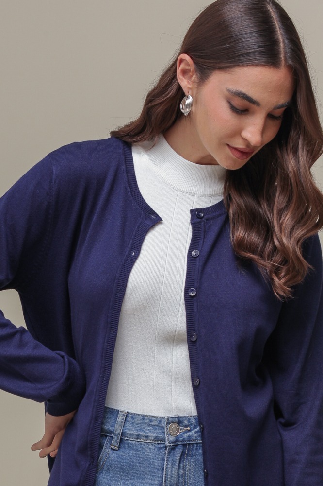 9037077 - Cardigan Tricô Gola Redonda MARINHO 9037077 - Cardigan Tricô Gola Redonda MARINHO