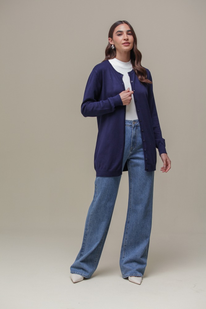 9037077 - Cardigan Tricô Gola Redonda MARINHO 9037077 - Cardigan Tricô Gola Redonda MARINHO