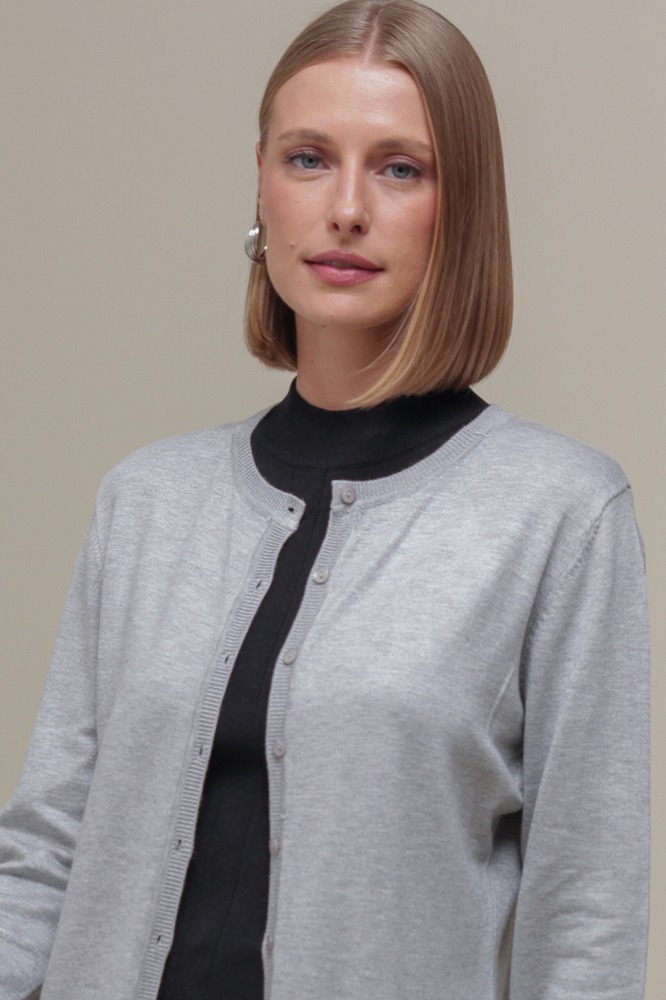 9037077 - Cardigan Tricô Gola Redonda MESCLA 9037077 - Cardigan Tricô Gola Redonda MESCLA