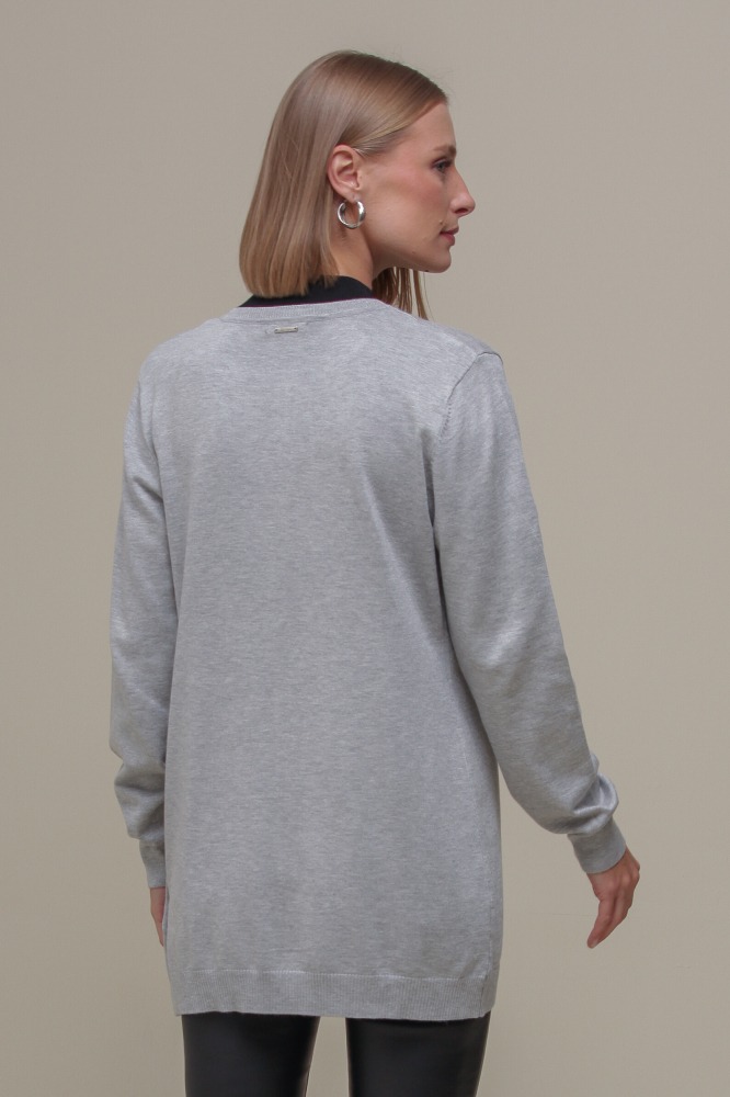 9037077 - Cardigan Tricô Gola Redonda MESCLA 9037077 - Cardigan Tricô Gola Redonda MESCLA